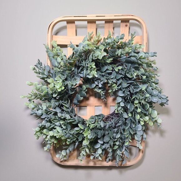 Artificial Eucalyptus Wreath With Tobacco Basket Wall Display Home Decor Greener - Picture 1 of 3